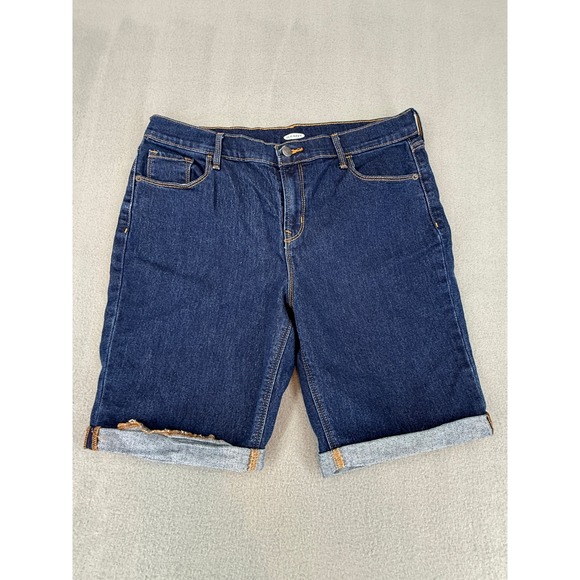 Old Navy Women's Dark Wash Denim Bermuda Jean Shorts Cuffed Size 12 - Picture 1 of 4